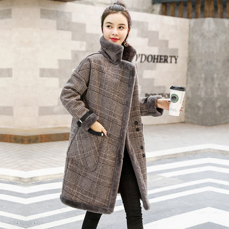 Women Coat Plaid Tweed Wool Warm Long Jackets Female Overcoat Korean Fashion Outerwear Trench Coat Clothes 2023 Autumn Winter