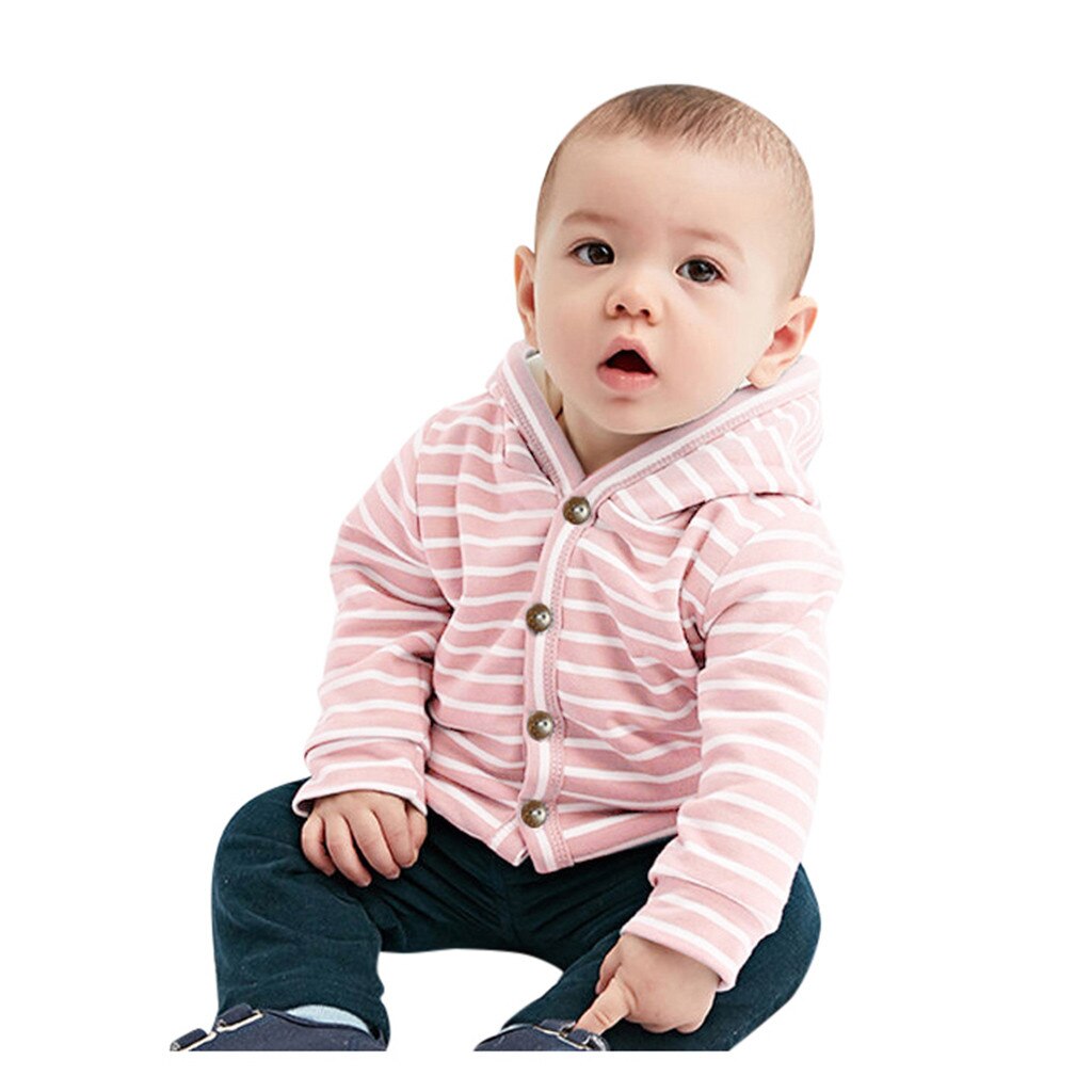Peuter Kleding Vest Dikke Jas Baby Jongen Meisjes Lange Mouw Winter Gestreepte Winddicht Kapmantel Uitloper A1