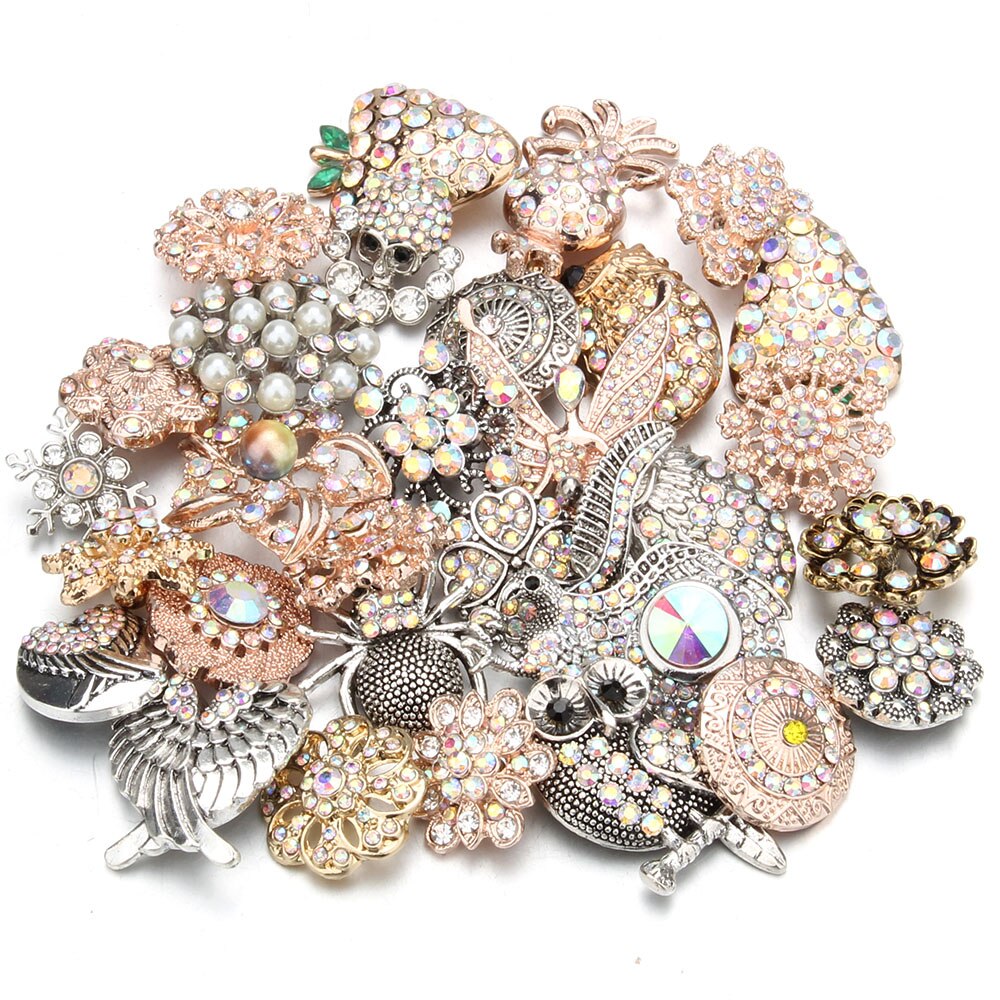 10 pz/lotto all'ingrosso Snap gioielli MIX metallo scatta strass fiore 18mm bottoni a pressione misura in pelle Snap braccialetto del braccialetto: gold-silver (AB)