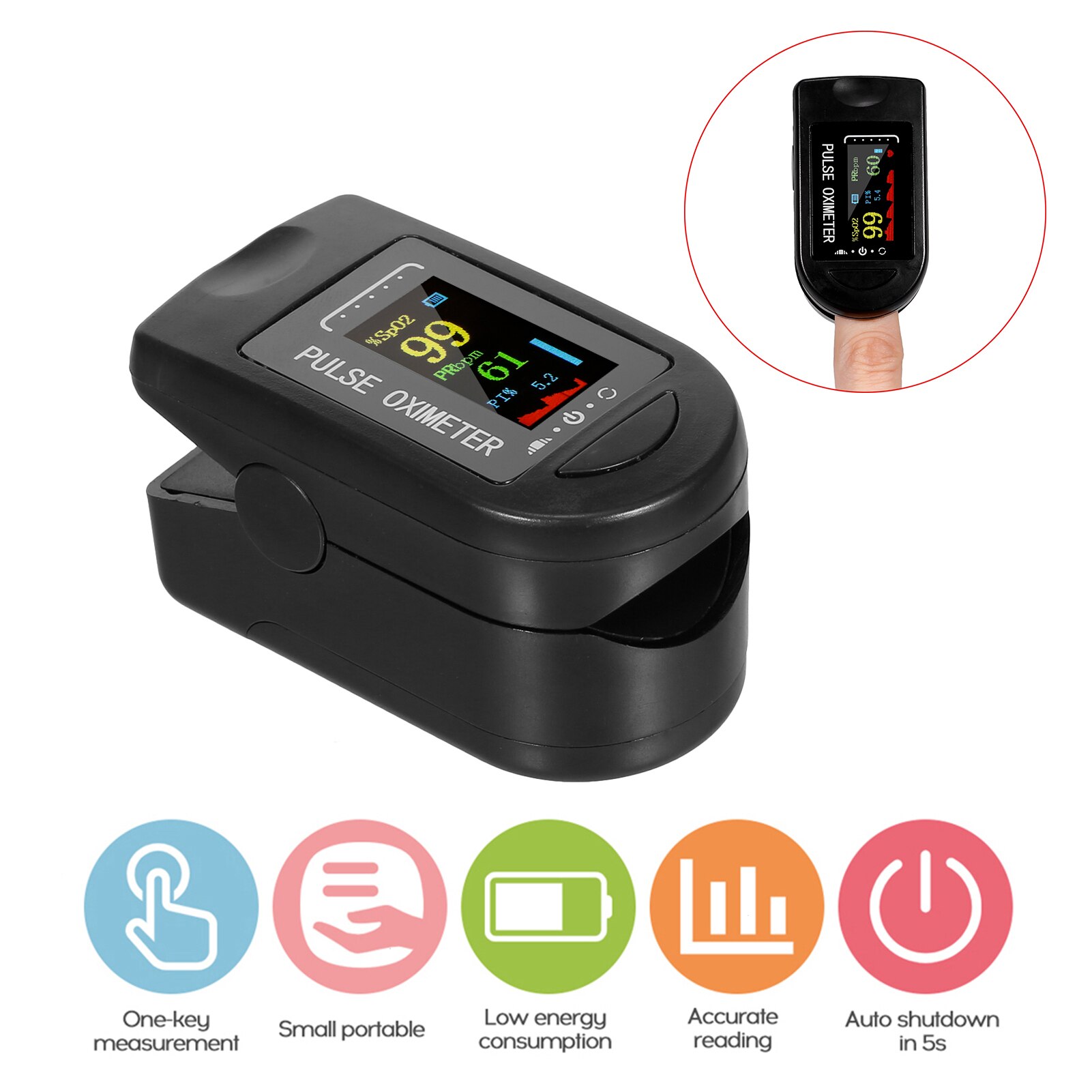 Digitale vingertop pulsoximeter met oled-display, bloedzuurstofsensor, mini- spo2- monitor en polsslagmeter.