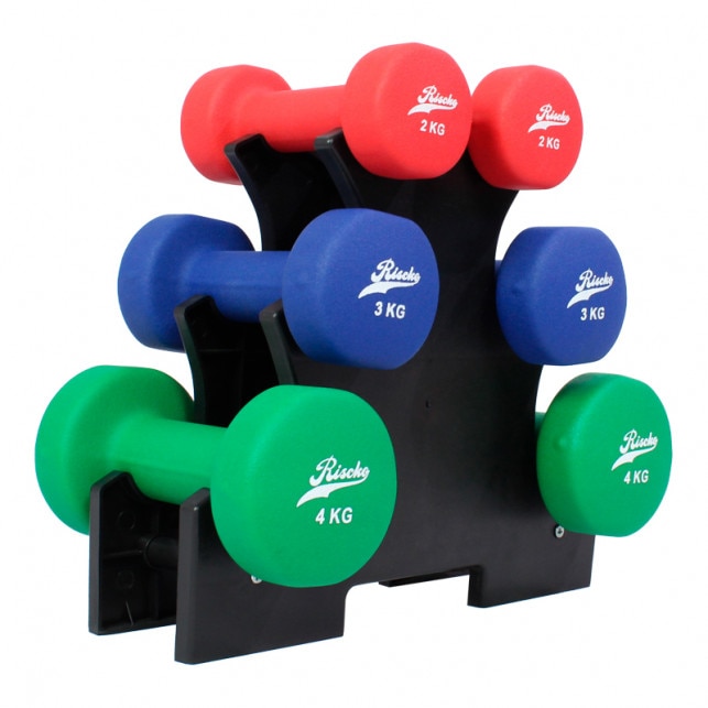 Pack soporte y mancuernas de vinilo de Riscko