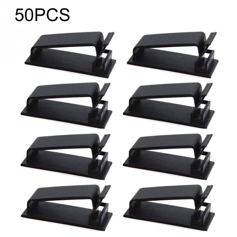 50 Pcs Wall Home Office Wire Organisers Fasteners Desk Surface Cable Management Clip Snap On Multipurpose Self Adhesive Holder: Black 50pcs