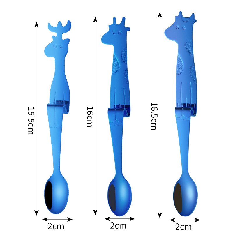 3pcs set, colorful stainless steel coffee spoons, deer family , Christmas deer family tea spoon, hang-on cute funny spoon: Blue family