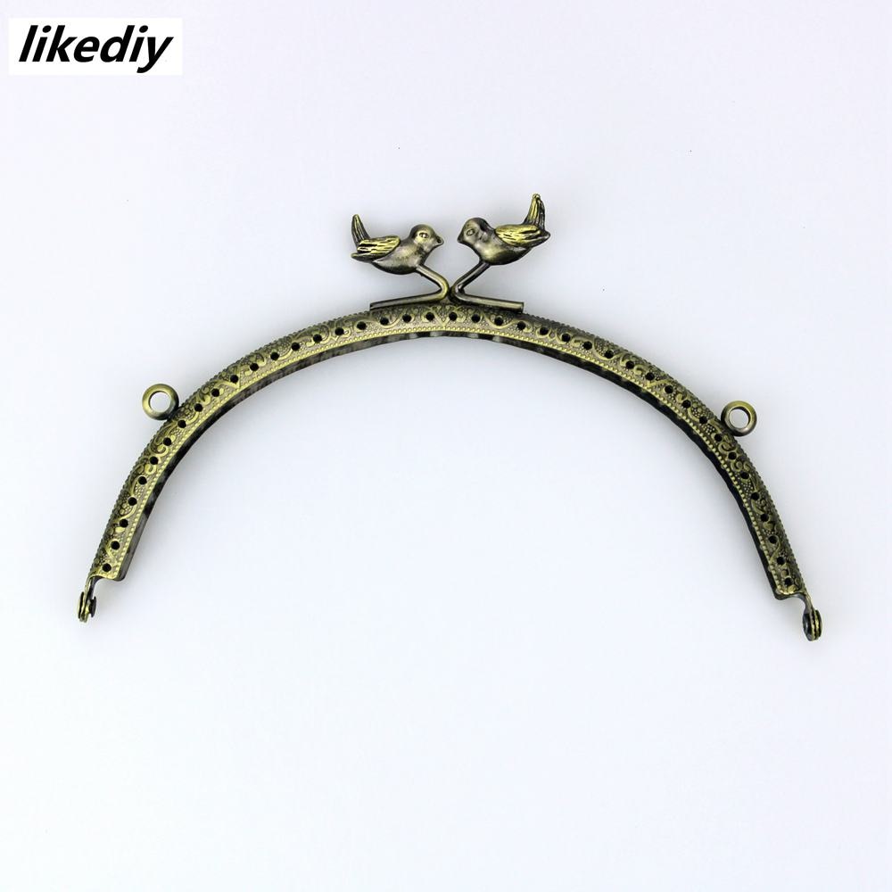 1 stycke 15.5 cm antik brons halvcirkel tecknad fågelpärla metall handväska ram prägling kyss spänne diy väska tillbehör