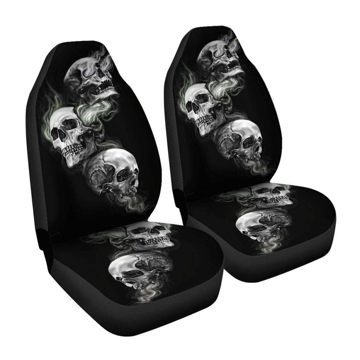 3D Skull Print Front Car Seat Cover Universal Car Seat Protector Seat Cushion Full Cover For Most Car for SUV Car Accessories: 2pcs