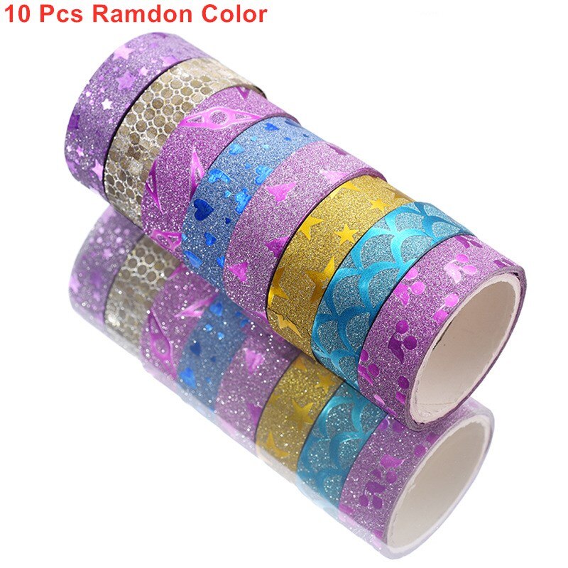 10 Uds. De cinta adhesiva Washi con patrón de purpurina, pegatinas para diario de mano, cinta adhesiva decorativa para manualidades navideñas DIY: YELLOW