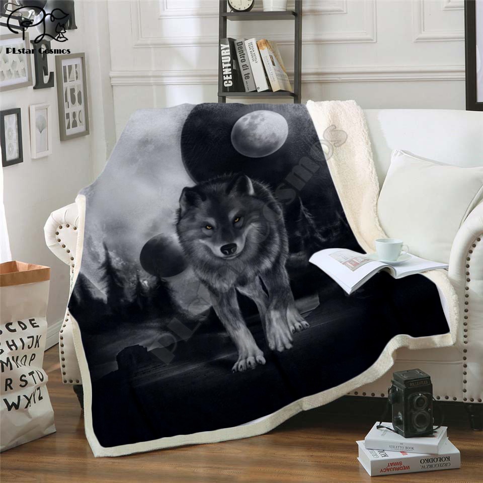 Luna MOND Wolf Decke Mit Kapuze 3D volle gedruckt tragbar Decke Erwachsene/Art Vlies Decke stil-1