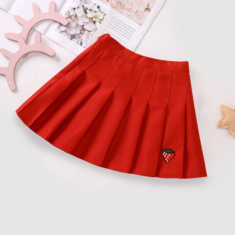 Baby Girl Skirt Summer Cute Baby Girl Strawberry Pattern Pleated Skirt Casual Toddler Sundress 0-5T: Red / 5