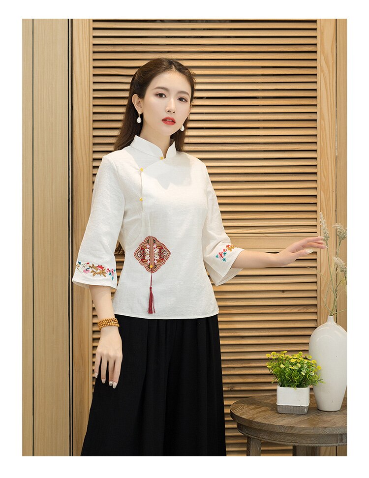 2022 women chinese style full sleeve shirts blouses loose vintage tops chinese traditional cheongsam tops women chiffon blouse