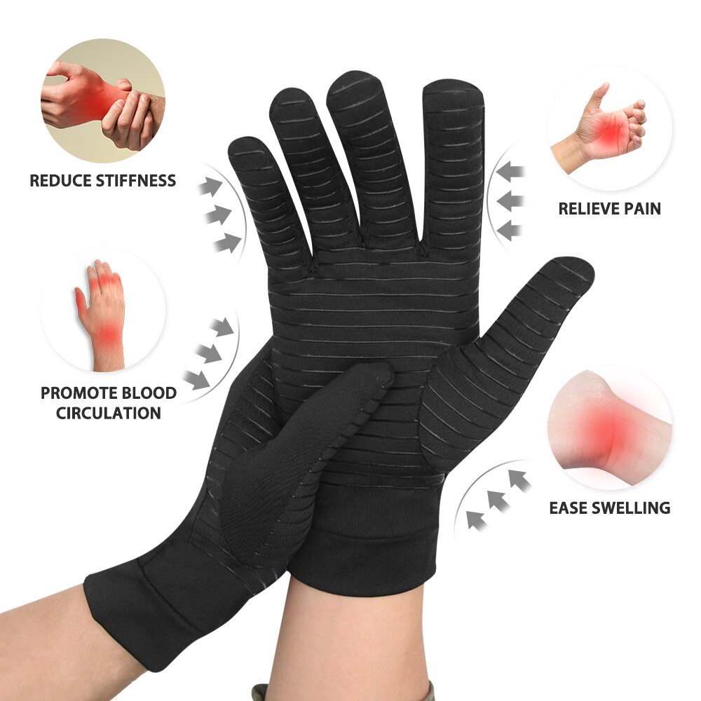 1 Paar Artritis Compressie Handschoenen Volledige Vinger Elastische Koper Joint Artritis Pijnbestrijding Volledige Hand Warming Voor Winter Unisex