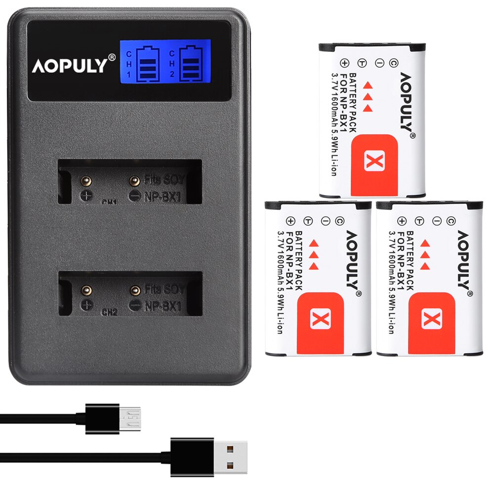 För sony np -bx1 npbx 1 np bx1 batteri för sony fdr -x3000r rx100 rx100 m7 m6 as300 hx400 hx60 wx350 as300v hdr -as300r fdr -x3000: Laddare  n 3 batterier