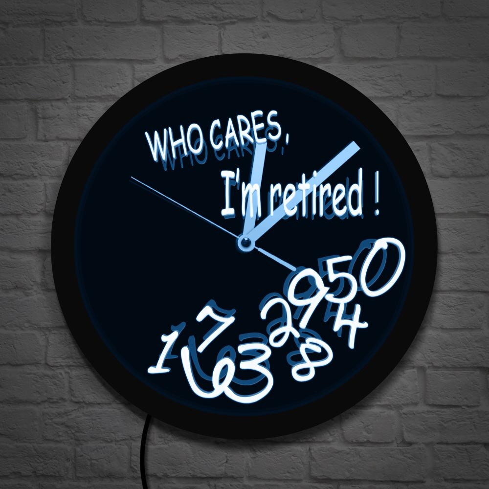 Fallen Numbers Retiring Luminous Wall Clock Who Cares I'm Retired Funny Clock Wall Watch LED Light Retirement Office Decor
