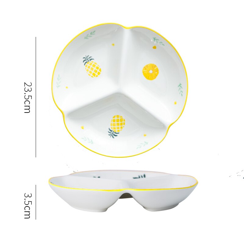 （9 inch Ceramic Three-divided Plate Fruit Bowl Snack Tray Porcelain Plates Candy Dish: N