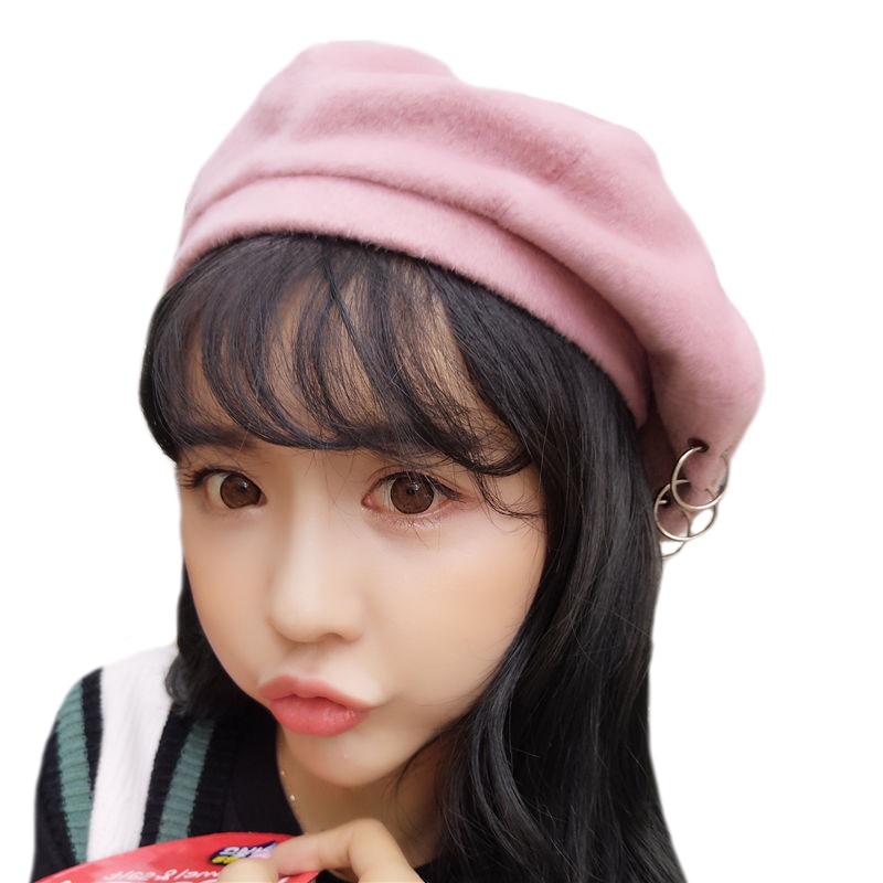 Boina, boina de artista francés, gorros de invierno con anillo, gorro de lana para mujer, gorro de esquí, gorros sólidos, sombreros de niña cálidos y dulces