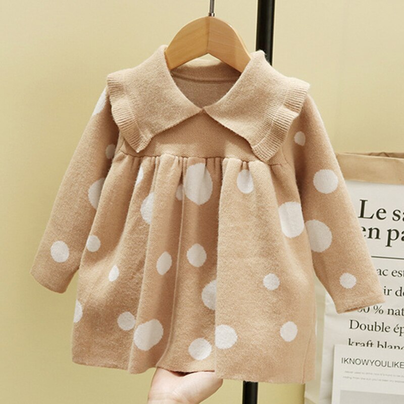 Ropa de invierno para niña bebé , suéter para bebé, muñeca de manga larga con solapa y lunares, ropa de invierno para niña bebé: KHAKI / 24 meses