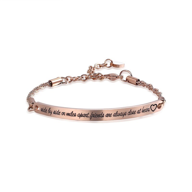 Friendship Sisters Bracelets Bangle Always my sister forever my friend Quote Engrave Bracelet Stainless Steel Women Jewelry: Rose gold-Heart
