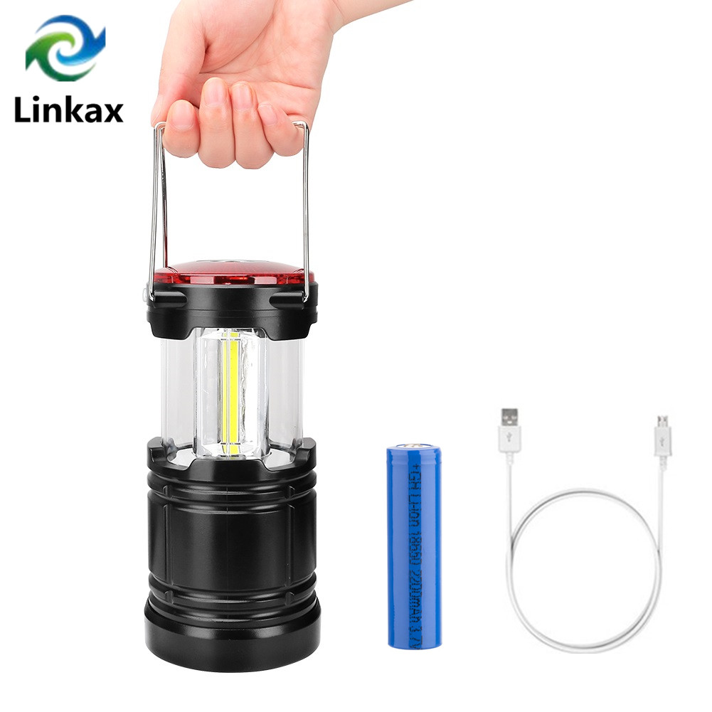 Cob +1w led+röd lampa vattentät campingljus lanterna led hängande ficklampa tältlampa usb port bärbar lanterna uppladdningsbar