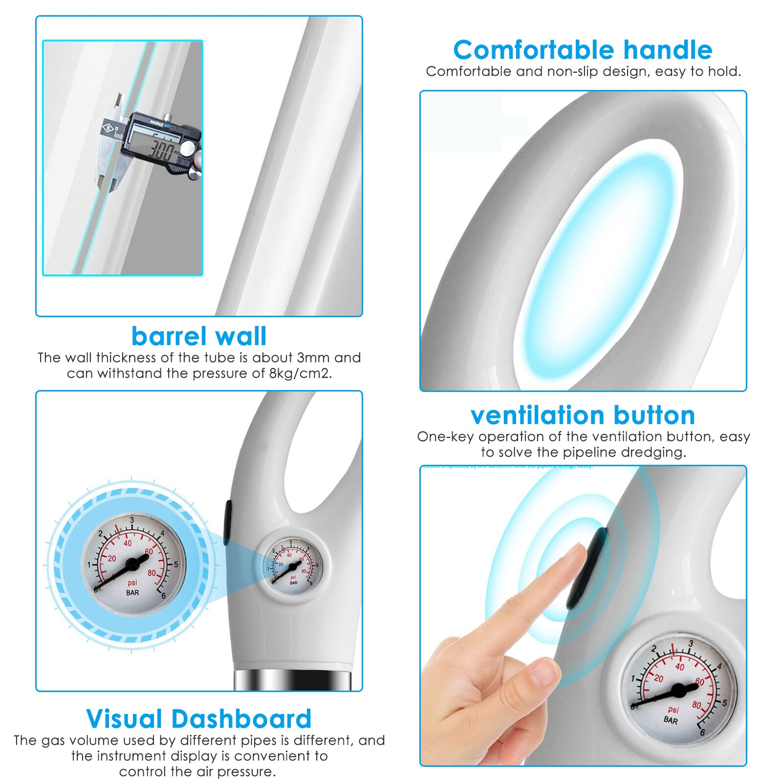 Sewer Dredge Clogged Toilet Plungers Drain Blaster High Pressure Cleaner Air Drain Cleaner Manual Pneumatic Dredge Tools