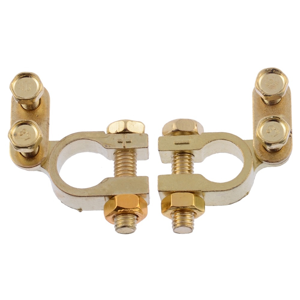Mayitr 1 Pair 35mm Positive 34mm Negative Car Battery Terminal Gold Plated Universal Auto Metal Battery Terminals