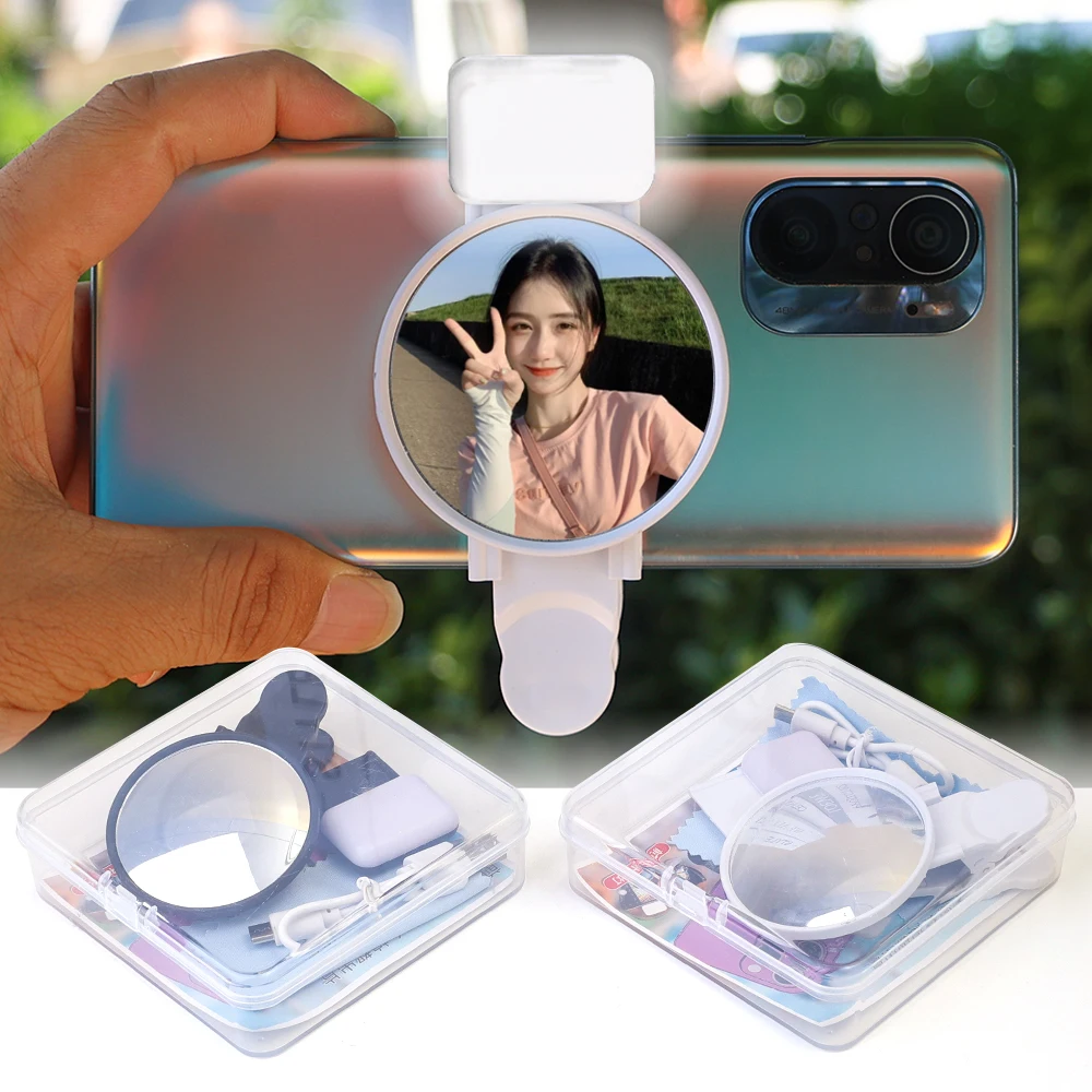 Selfie-reflectorspiegel Invullicht voor mobiele telefoon met stabiele clip Universele selfieclip aan de achterkant Spiegel Selfies Licht voor fotografie