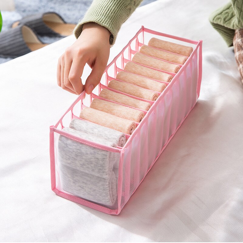 Bra Storage Boxes Underwear Clothes Organizer Drawer Nylon Divider Closet Storage For Folding Ties Socks Shorts Organiser: pink 11 Grid