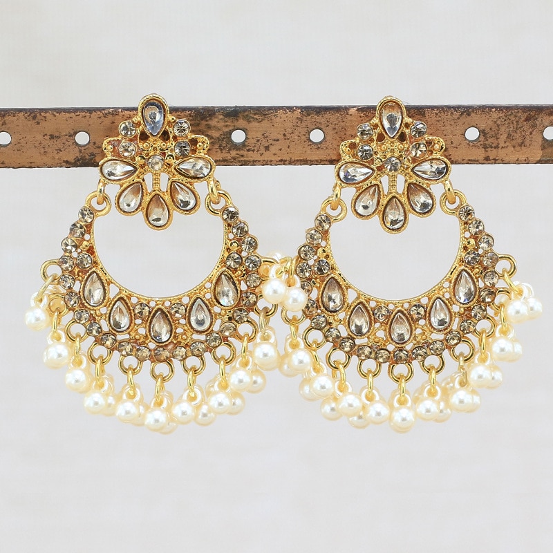 Gold Handmade White Beads Thailand Lotus Flower Indian Jhumki Jhumka Nepal Earrings Bohemia Party Jewelry Gypsy Oorbellen