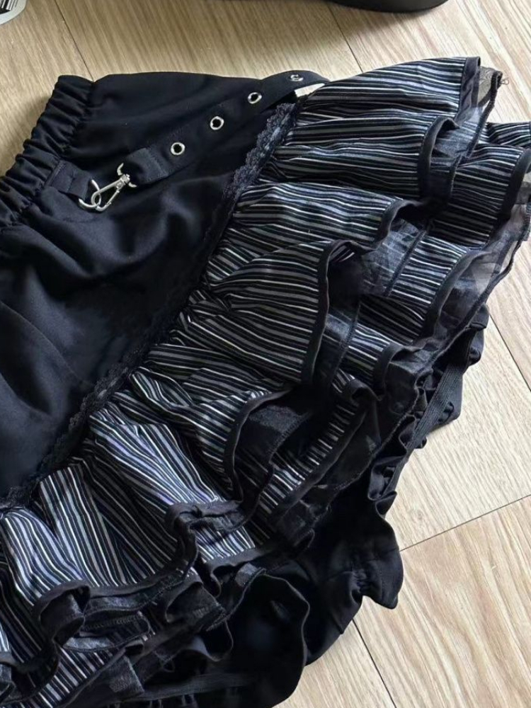 Y2k estetiska randiga kjolar kvinnor streetwear spets lapptäcke vintage kawaii minikjolar harajuku hög midja flickor tårtkjol