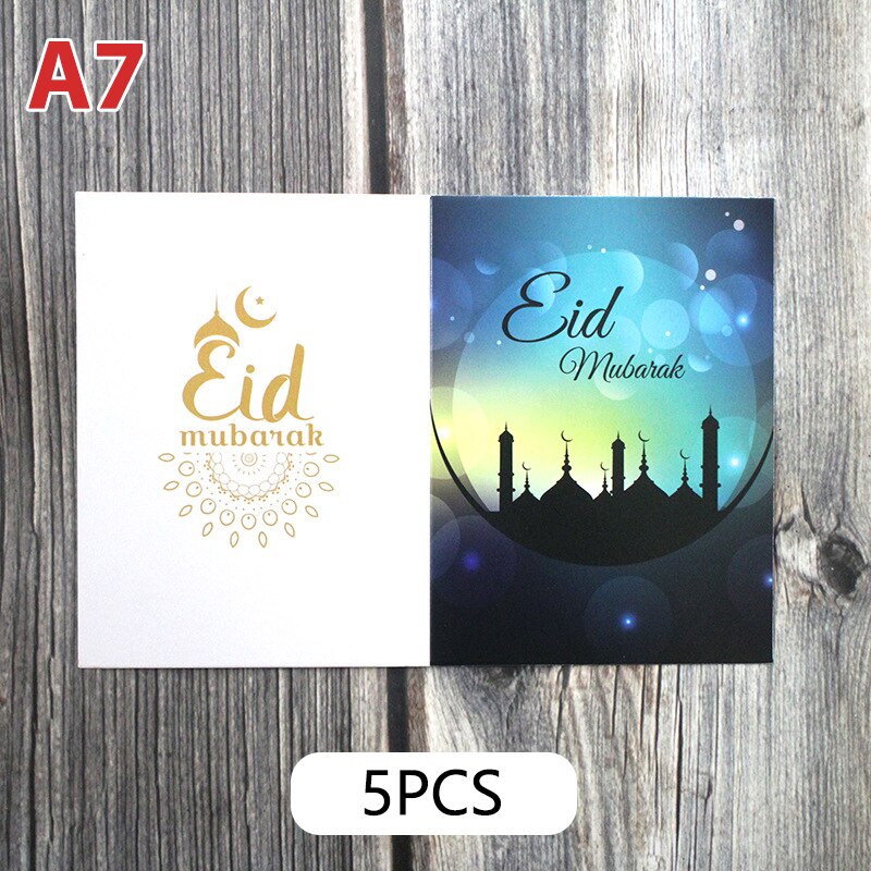 5pcs/set EID MUBARAK Greeting Card Muslim Eid Mubarak Ramadan Blessing Card Ramadan Decoration Festival Card Wish Card: A7