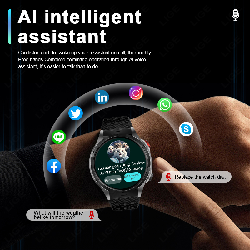 LIGE AMOLED Screen ricarica Wireless NFC Smart Watch Sport impermeabile orologio da uomo Smartwatch da donna 1GB grande memoria chiamata Bluetooth