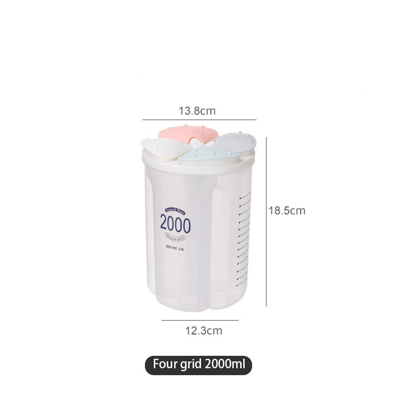 Kitchen Grain Storage Box Transparent Moisture-proof Sealed Tank Bulk Food Storage Cereal Dispenser Plastic Containers with Lids: Four grids 2000ml