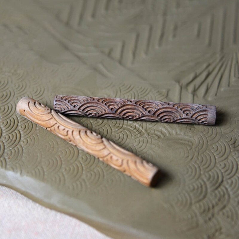 Pottery Tools,Wooden Handle Rollers Clay Modeling Pattern Rollers Kit Pottery To