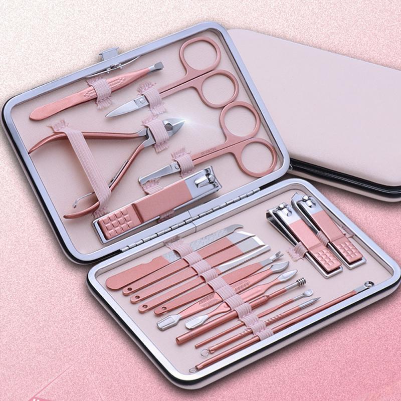 7-18Pcs/Set Rose Gold Nail Clippers Pedicure Set Nail Clippers Scissors File Tweezers Multi-function Nail Art Pedicure Tool Set