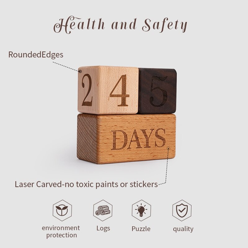 1Set Born Photography Props Baby Milestone Beech Wooden Block Baby For Pphotography Props Birth MonthBirthday Accessories