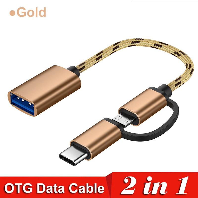 Ranipobo 2 in 1 USB 3.0 OTG Cable Nylon Braid Micro USB Type C Data Sync Charge Adapter For Samsung One Plus MacBook Type-C OTG: Gold
