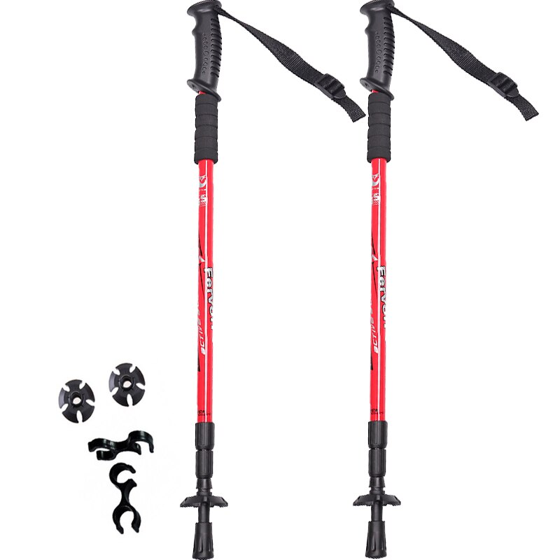 Nordic Walking Sticks, 2 Units Per Lot, Adjustable Trekking Sticks, Scandinavian Telescopic Walking Sticks, Anti-shock Walking: Red