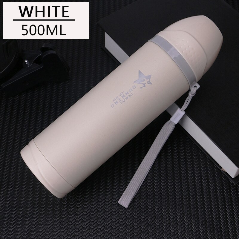Termo de doble pared de acero inoxidable PINKAH, botella térmica Taza de Viaje de agua, taza al vacío, escuela, oficina, taza de café 500ML: WHITE