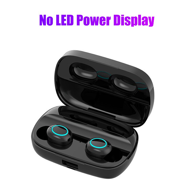 Cordless Headphone Bluetooth Earphone TWS Earphones Wireless Headphones Noise Canceling Handsfree Headset Earbuds For Mobile: Black-NO LED Display