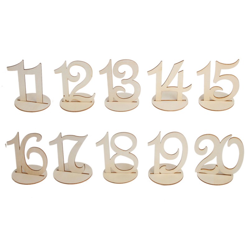 Juego de números de madera para mesa, con Base para cumpleaños, boda, , decoración, , 1-20, 10 Uds.