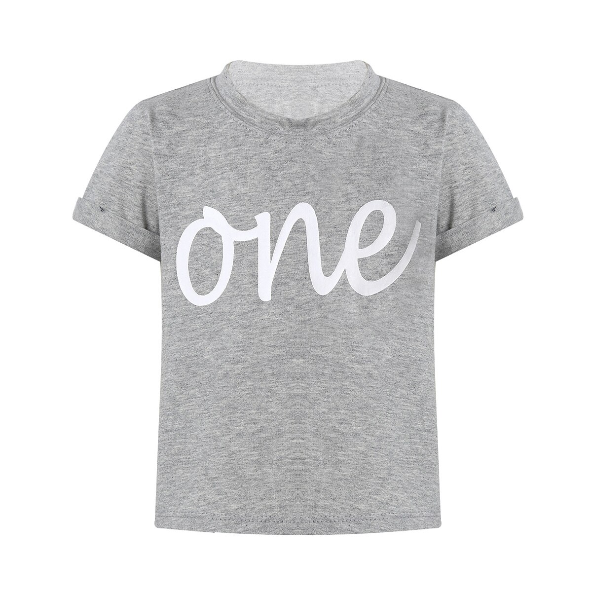 Été infantile bébé t-shirt lettre un imprimé doux confortable coton chemise col rond à manches courtes solide bébé garçon fille chemise: Grey / 6-12M