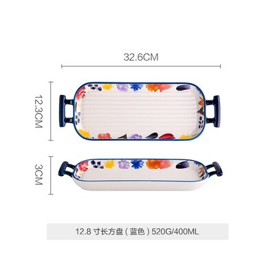 Japanese-style Art Ceramic Binaural Baking Tray Microwave Oven Dedicated Home Kitchen Baking Cheese Plate Western Food Tableware: E