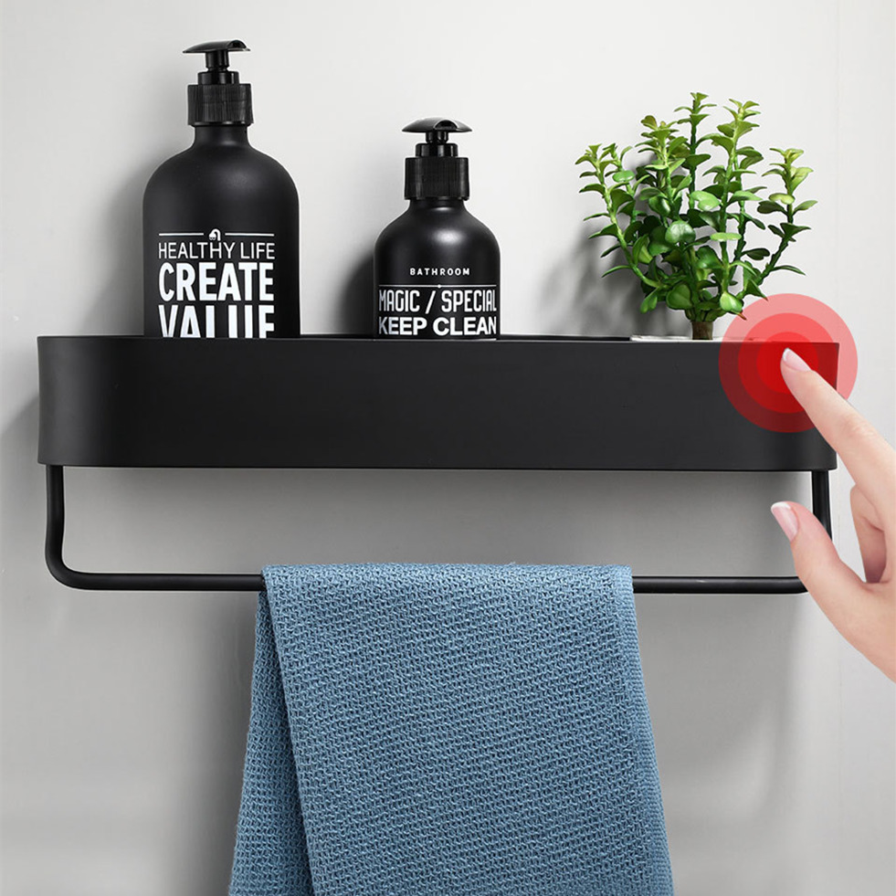 Zwarte Badkamer Plank 30-50 Cm Lengte Keuken Muur Planken Douche Mand Opslag Rack Handdoek Bar Robe Haken Badkamer accessoires