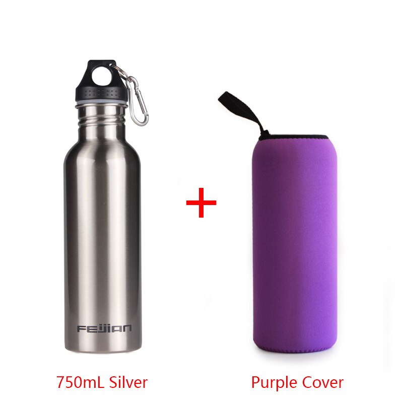 FEIJIAN Sport Water Fles 18/8 Rvs Fles Brede Mond Pot lekvrije Kantine 500mL 750mL 1000mL 1800mL 1.8L: 750mL SV Cover PP