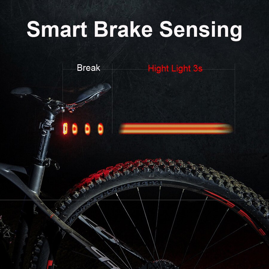 NEWBOLER Vierkante Smart Fiets Achterlicht Auto Brake Sensing LED Fietsverlichting USB Oplaadbaar Fietsen Achterlicht Fietsaccessoires