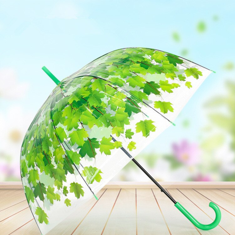 Woman Umbrella 4 Colors Parasol Cute Fresh PVC Transparent Mushroom Leaves Cage Arch Umbrella Child Long/Rain Umbrella