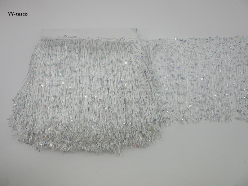 YY-tesco 10 Meters 20cm Wide Lace Fringe Trim Tassel Fringe Trimming For DIY Latin Dress Stage Clothes Accessories Lace Ribbon: White