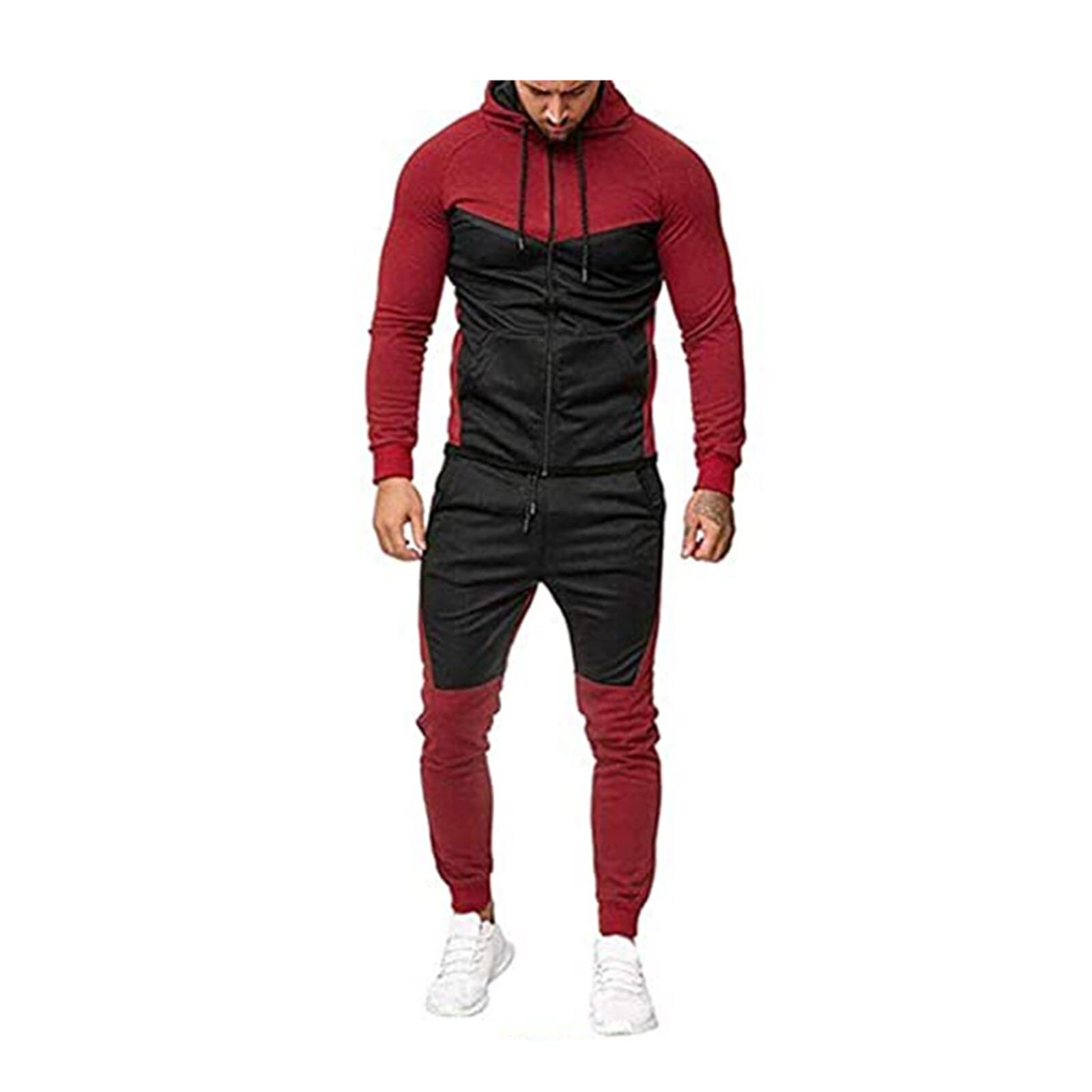 Männer Mit Kapuze Tops Hosen Anzug, Patch Farbe Lange Hülse Hemd Sport Lauf Jogger Hosen