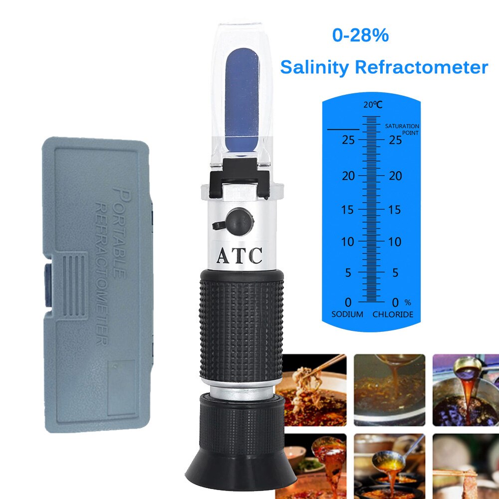 0~10% Salinometer 0-28% Hand Held Salinity Refractometer Salt Water Concentration Tester Saltwater Refractometers For Aquarium
