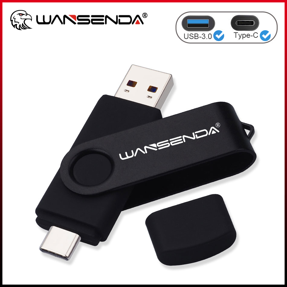 WANSENDA TYPE C USB 3,0 unidad Flash Metal Pen Drive 512GB 256GB 128GB 64GB 32GB 16GB memoria Stick 2 en 1 Pendrives de alta velocidad
