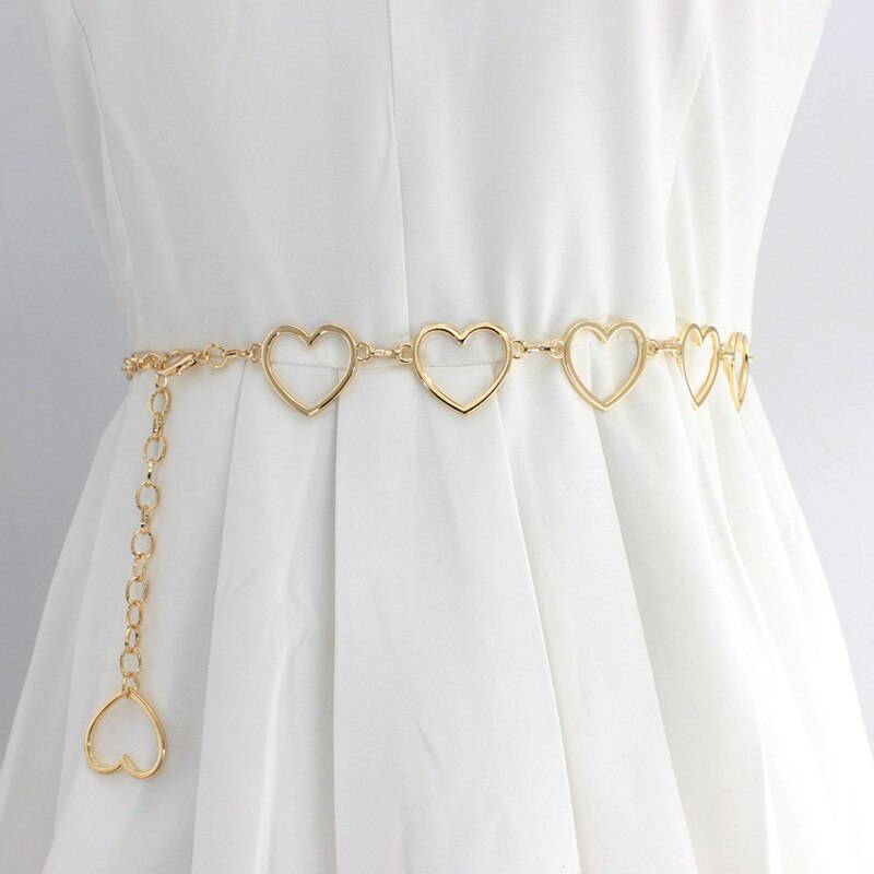 Gold Silver Chain Belt Heart Metal Women Waist Chain Female Girls Adjustable Thin Waistband Dress Accessories