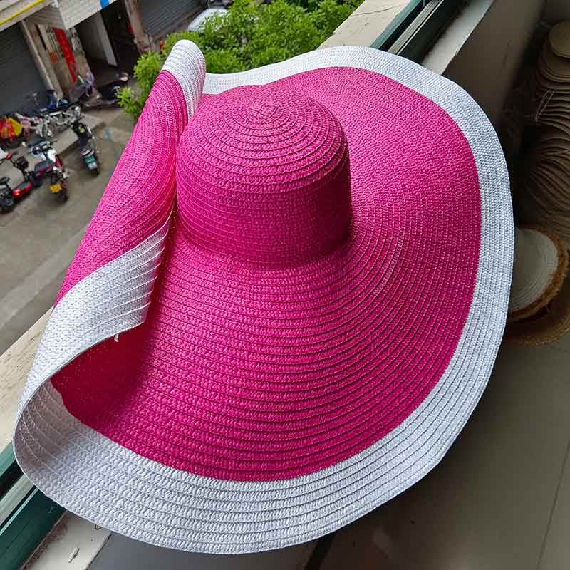 60CM diametro cappello a tesa larga parasole da donna cappello da suola francese uomo donna spiaggia viaggio cappello di paglia cappello da suola pieghevole estivo tutto'ingrosso: 11
